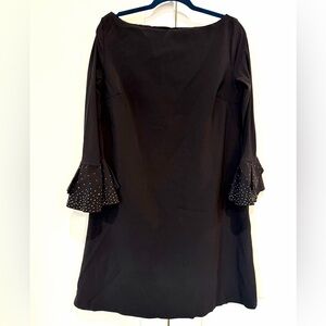 Chiara Boni Elegant Black Dress With Sequin Ruffle Sleeve Detail Sz 50 US 12 XL